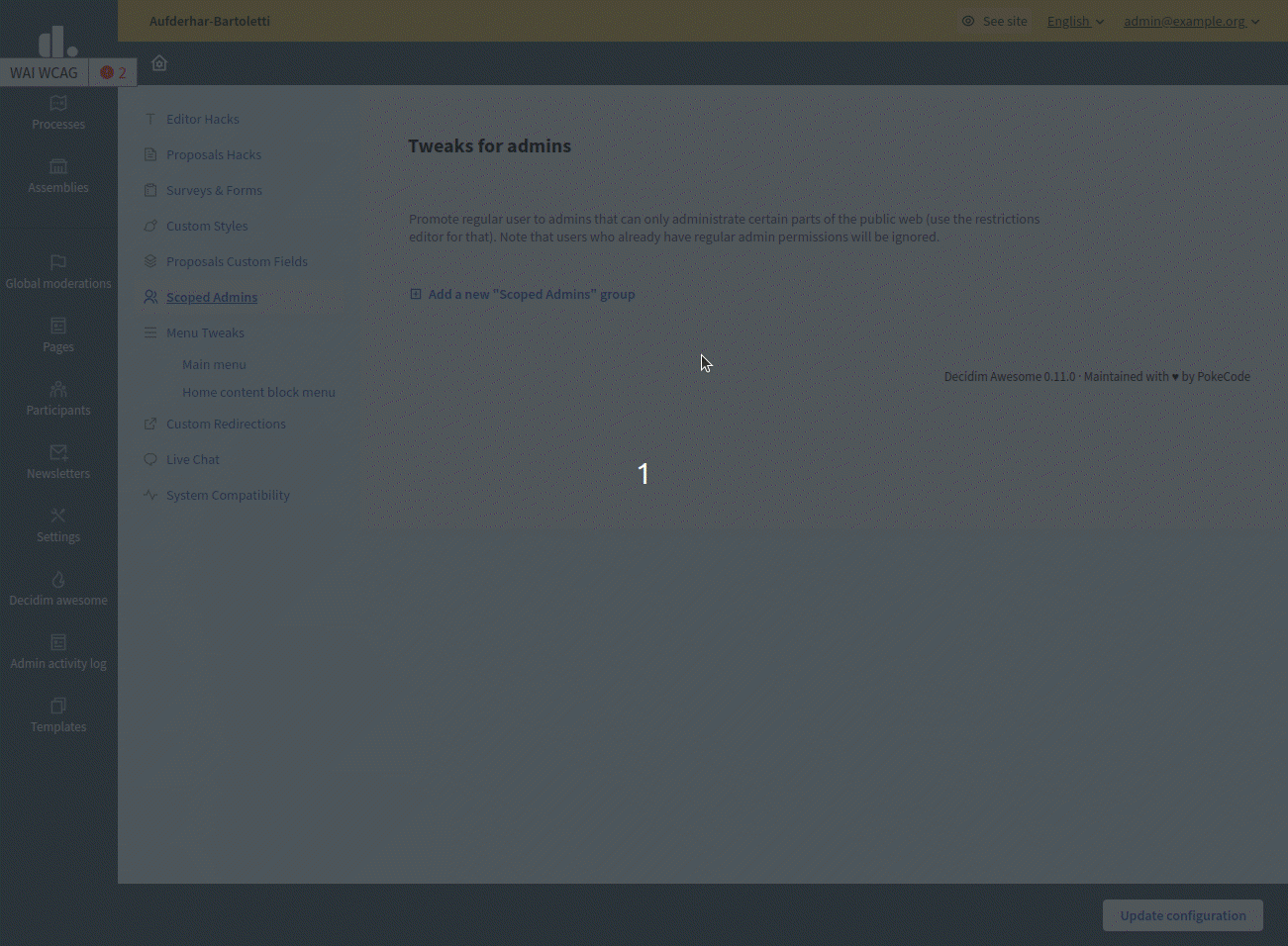 Admin tweaks for editors